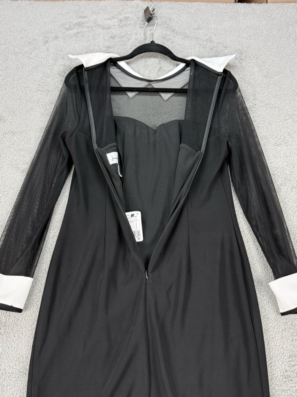 Joseph Ribkoff Sheer Mesh Sleeve Mini Dress Mod Chic Dark Academia Wednesdaycore - Picture 9 of 12